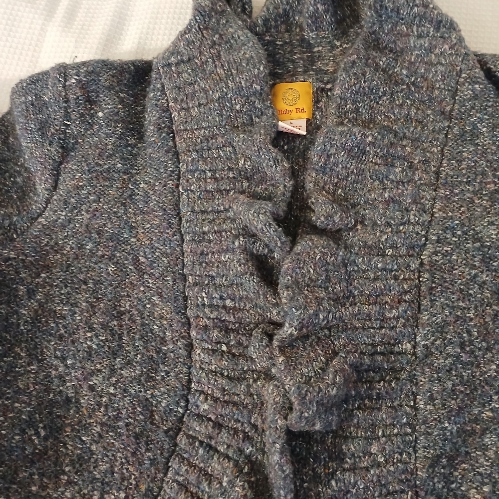 Ruby Rd. Gray Women's Sweater Sz L Open Front Chu… - image 6